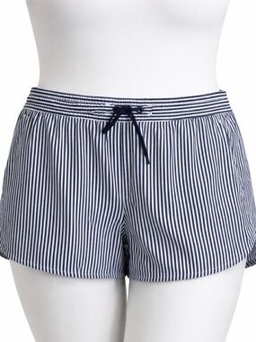 Lands’ End Size 16 Cover-Up Shorts Navy White Stripe Quick Dry